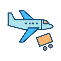Airplane icon with cargo container, flat design style