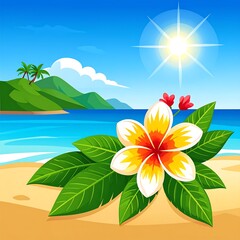 Fototapeta premium Tropical flower on a sunny beach scene