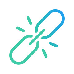 Broken link chain with connecting parts on black background