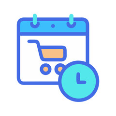Calendar with shopping cart and clock for online sales