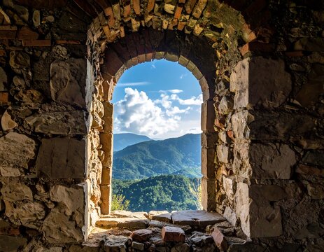 Ancient Stone Archway to Mountain View.