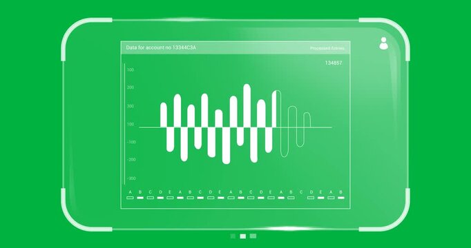Animation of customer account interface processing data on tablet screen, on transparent background