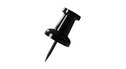 A single black thumbtack isolated on transparent background