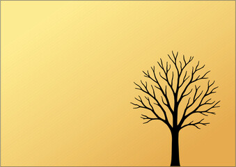 Bare black silhouette of a single autumn tree with bare branches, a vector illustration for the winter season against the sky