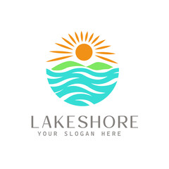 Stylized Sun, Hill, and Lake Waves Logo design vector