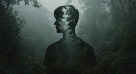 Human Silhouette Filled with Forest Representing Inner Nature