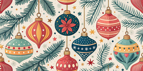 Colorful Baubles Christmas Event Seamless Pattern, Holiday Festive Design