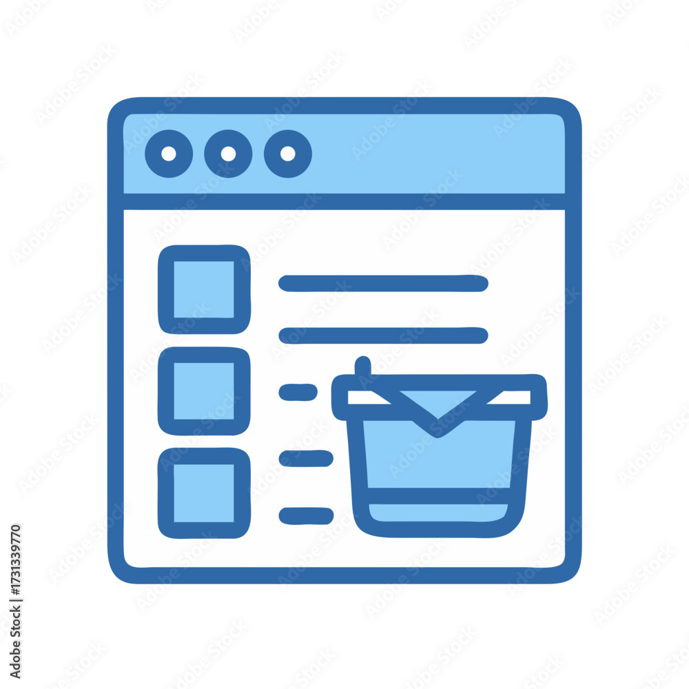 Wall mural browser window with checklist and file bucket icon