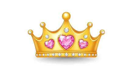 Golden Crown with Heart-shaped Jewels and Small Diamonds