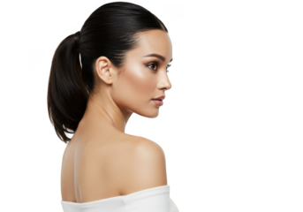 Young woman with ponytail isolated on transparent background