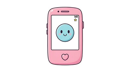 Pink Mobile Phone with Cute Circle Character Cartoon