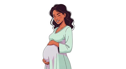 Pregnant Woman Holding Her Belly and Smiling Illustration