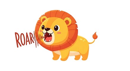 Cartoon Lion Roaring Illustration Cute Animal Graphic