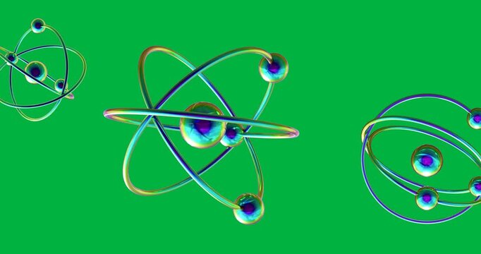 Animation of spinning atom icons over transparent background