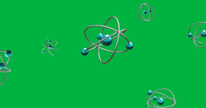 Animation of spinning atom icons over transparent background