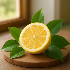 Fresh yellow lemon and mint leaves with a slice of citrus fruit isolated on white