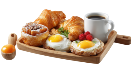Delicious Breakfast Tray Display isolated on a white background