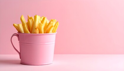 French fries in pink pastel pot