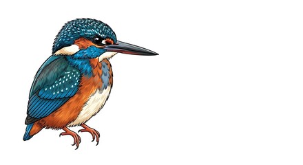 Standing Kingfisher Bird Colorful Illustration