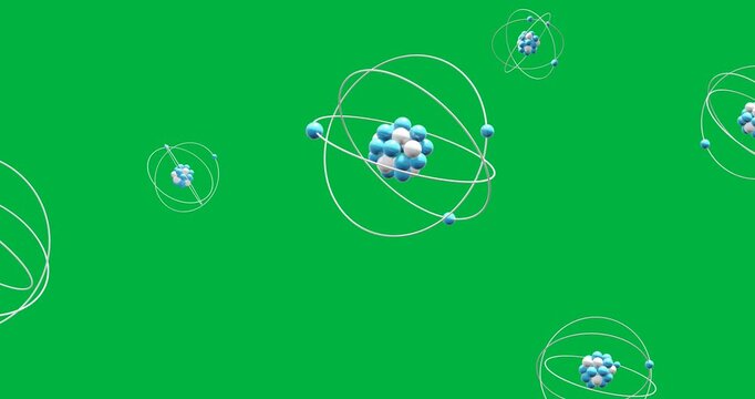 Animation of spinning atom icons over transparent background