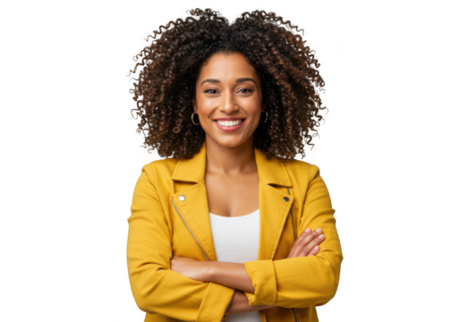 Smiling woman with arms crossed portrait on transparent background