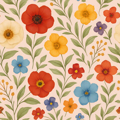 A beautiful seamless floral pattern with vintage flowers and leaves for textile or wallpaper design