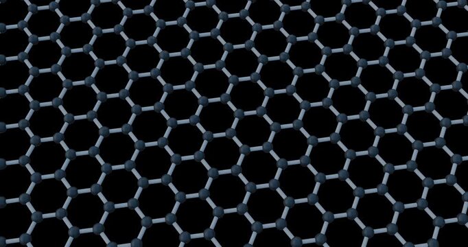 3D animation of Graphene Lattice Structure on Black Background. Ideal for concepts related to nanotechnology, advanced materials, carbon science, molecular engineering, conductivity