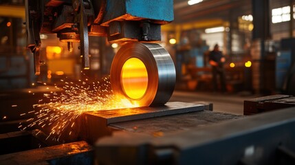 Bright Sparks from Metal Forming Process in Industrial Workshop