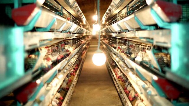 farm meat agriculture bird animal chicken food, hen chicken in poultry farm eating food