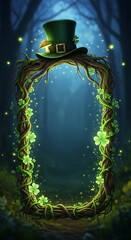 Enchanted Forest Frame with Leprechaun Hat and Clover