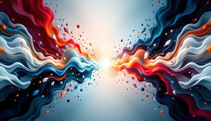 An artistic abstract design featuring vibrant splashes of color that resemble paint drips. These splatters fill most of the frame, creating a dynamic sense of movement