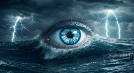 Colossal Eye Emerging from Surreal Ocean Wave Dream