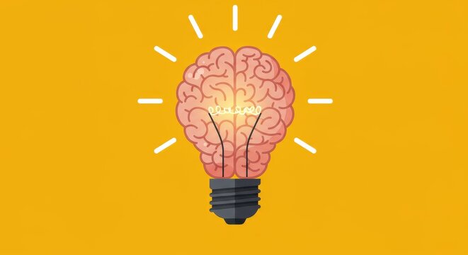 Brain Light Bulb Vector Concept Illustration