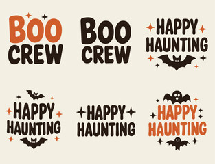 Set of Halloween Hand Drawn Cute Lettering phrases, Boo Crew, Happy Haunting svg, Happy Halloween lettering, Halloween slogan quote typography