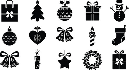 Naklejka premium Set of winter and Christmas silhouettes. Christmas collection. Christmas Vector Icon Set, Christmas illustrations, banner design hand drawn elements in Scandinavian style