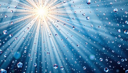 A burst of light rays emanating from a central bright source, creating a dynamic and radiating effect against a backdrop that appears to be speckled with droplets or crystals of varying sizes