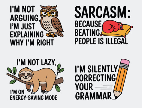 Funny Sarcasm Vector Bundle, hand drawn doodle lettering quote about sarcasm. Lettering for t-shirt design, mug print, motivational funny quotes
