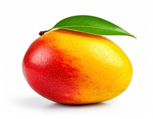 Ripe Mango with Leaf - A Tropical Delight on White Background.