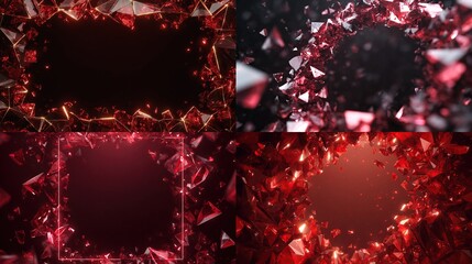 Abstract Red Crystal Fragments Forming Frames, Twisting Tunnels, and Border Elements