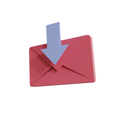 3D Render of Red Envelope with Light Blue Downward Arrow on Transparent Background Notification...