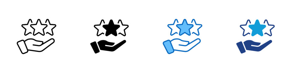 Hand Rating Multiple Style Icon Design Vector - Hand holding three stars, symbolizing giving rating, quality, and trust