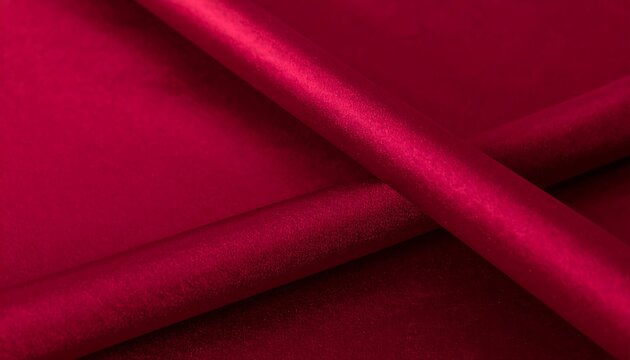 Deep crimson satin fabric rolls, close-up