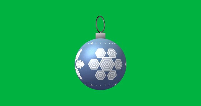 Animation of blue bauble with snowflakes christmas decoration on transparent background
