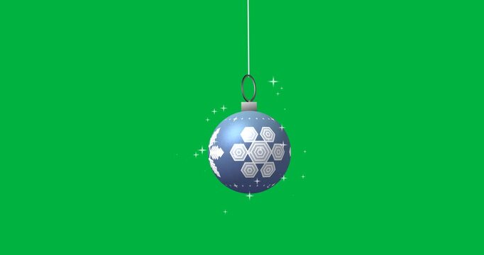 Animation of blue bauble with snowflakes christmas decoration on transparent background