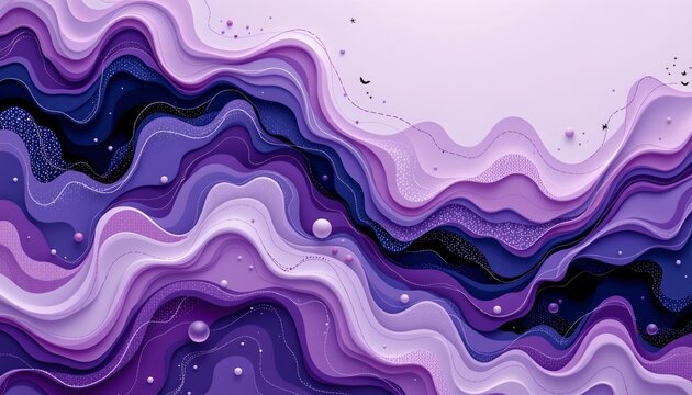 An abstract artwork featuring a wavy pattern with vibrant purple hues dominating the central foreground, flowing into a darker background that transitions to lighter shades at the top. - Powered by Adobe
