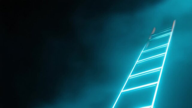 A Mystical Ladder Rising into the Ether: Capturing the Essence of Hope, Ambition, and the Journey Towards the Unknown Illuminated by Ethereal Light in a Darkened Space