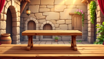 This is a digital rendering of an interior courtyard area within a medieval style castle or fortress