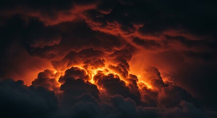 Fototapeta premium Dramatic dark cloudy sky with orange glow at night