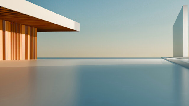 Minimalist architectural car background rendered in 3D