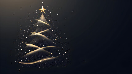 Stylized christmas tree with star on dark background with glitter effect.